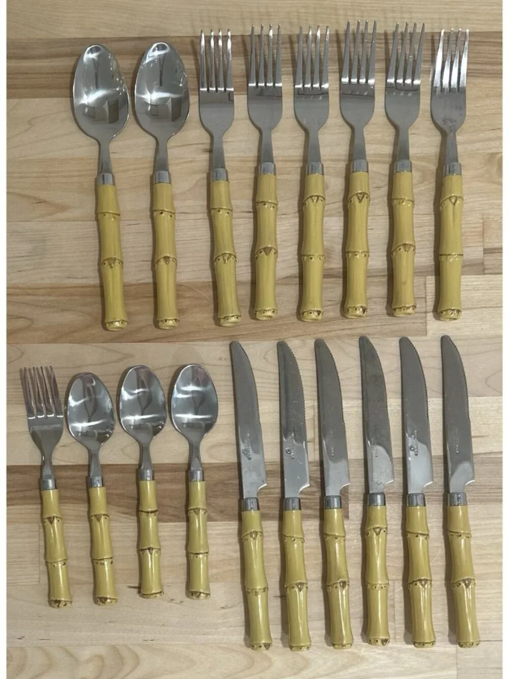 18 Pcs. VTG Gibson Faux Bamboo Stainless Steel Flatware Silverware Replacement